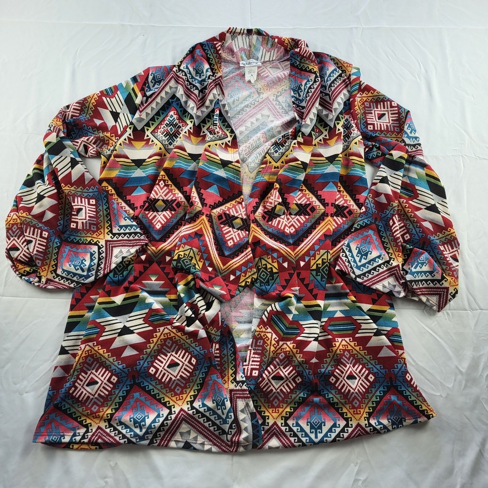 R Rouge Cardigan Southwest Aztec Open Front Geometric Print Multicolor XL
